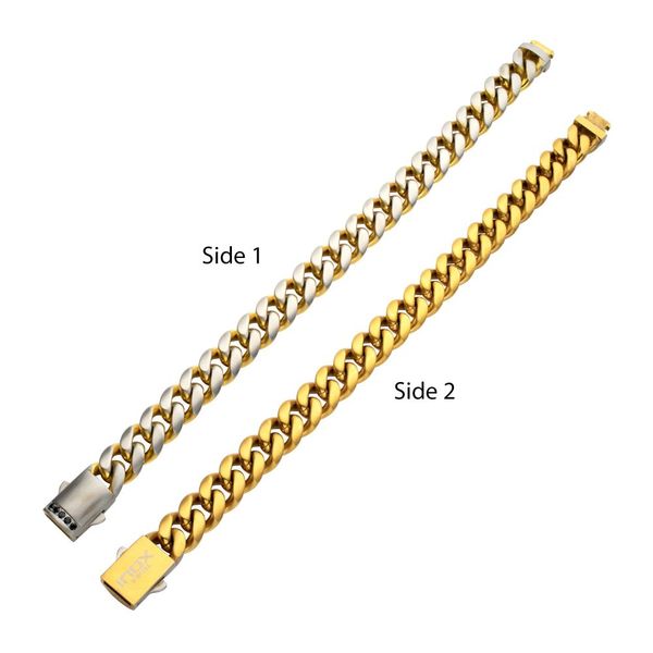 12mm Reversible Matte Gold Plated Steel Cuban Chain with Black Sapphire Clasp Clark's Diamond Jewelers Coeur d'Alene, ID