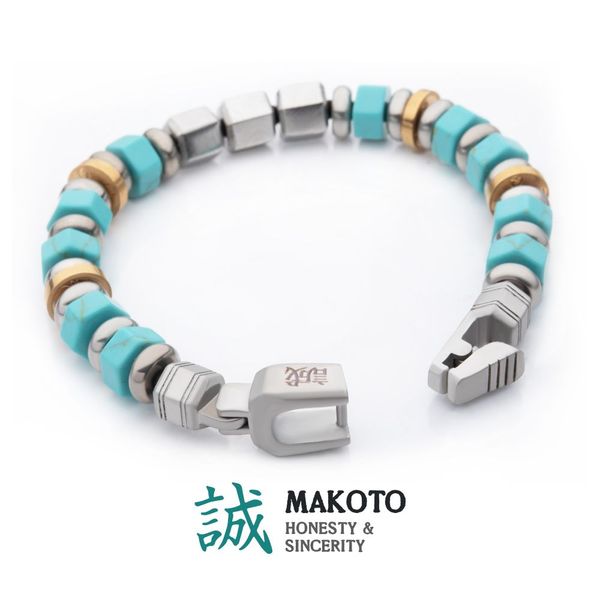 Men's 8mm Mokume Gane and Turquoise Beads Bushido Virtue Bracelet Clark's Diamond Jewelers Coeur d'Alene, ID
