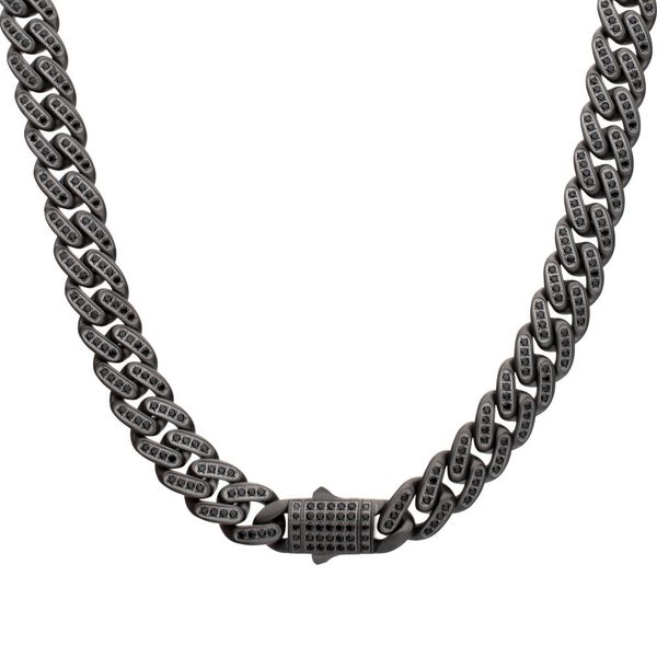 Gunmetal Steel Curb Necklace with Black Spinels Clark's Diamond Jewelers Coeur d'Alene, ID