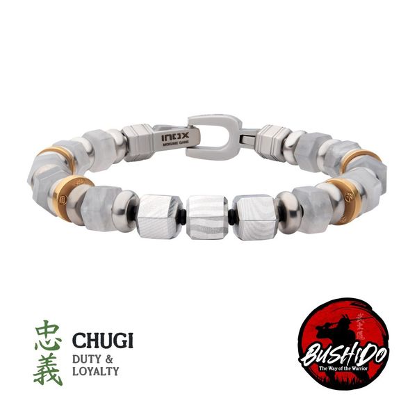 Men's 8mm Mokume Gane and White Quartz Beads Bushido Virtue Bracelet Clark's Diamond Jewelers Coeur d'Alene, ID