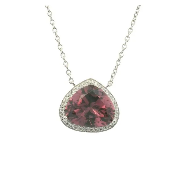5.45ct Pink Tourmaline Halo Pendant in 14k White Gold – 18