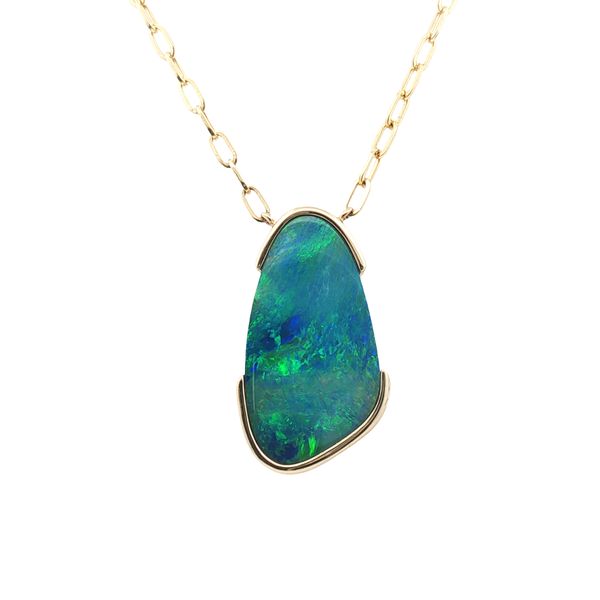Large Australian Opal Paperclip Necklace in 14k Yellow Gold Clark's Diamond Jewelers Coeur d'Alene, ID