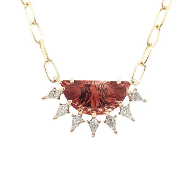 5.89ct Half-Moon Sunstone and Kite Diamond Pendant in 14k Yellow Gold Clark's Diamond Jewelers Coeur d'Alene, ID