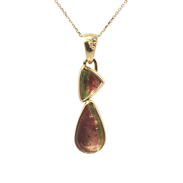 5.60cttw Watermelon Tourmaline Drop Necklace in 14k Yellow Gold Clark's Diamond Jewelers Coeur d'Alene, ID