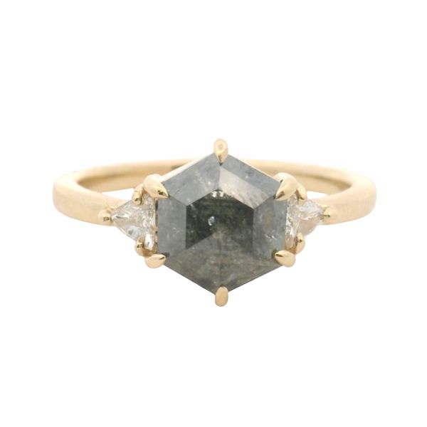 1.76ct Hexagonal Rustic Diamond 3-Stone Ring in 14k Yellow Gold Clark's Diamond Jewelers Coeur d'Alene, ID