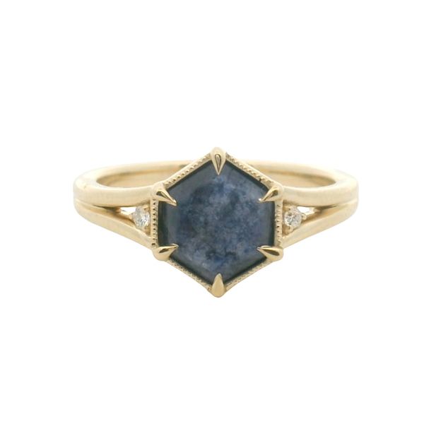 1.96ct Hex Idaho Denim Sapphire Ring in 10k Yellow Gold – Jeweler Jane Custom Clark's Diamond Jewelers Coeur d'Alene, ID