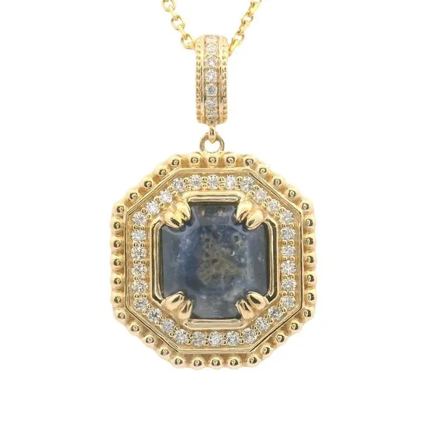 2.37ct Hexagon Denim Sapphire Hex Halo Pendant in 14k Yellow Gold Clark's Diamond Jewelers Coeur d'Alene, ID