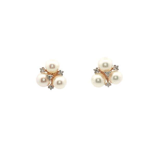 Pearl and Diamond Cluster Earrings in 14k Yellow Gold Clark's Diamond Jewelers Coeur d'Alene, ID