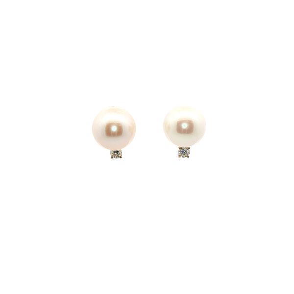 11mm Pearl and Diamond Earrings in 14k Yellow Gold Clark's Diamond Jewelers Coeur d'Alene, ID