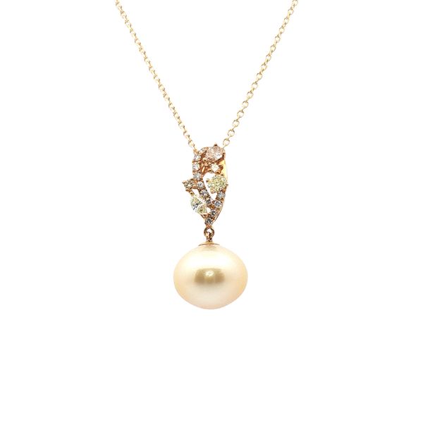 South Sea Pearl and Fancy Color Diamond Drop Pendant in 14k Yellow Gold Clark's Diamond Jewelers Coeur d'Alene, ID