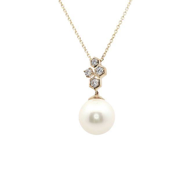 Pearl and Diamond Drop Pendant in 14k Yellow Gold Clark's Diamond Jewelers Coeur d'Alene, ID