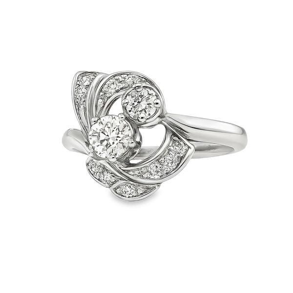 14K White Gold Euro Cut Center Swirl Diamond Estate Ring Classic Creations In Diamonds & Gold Venice, FL