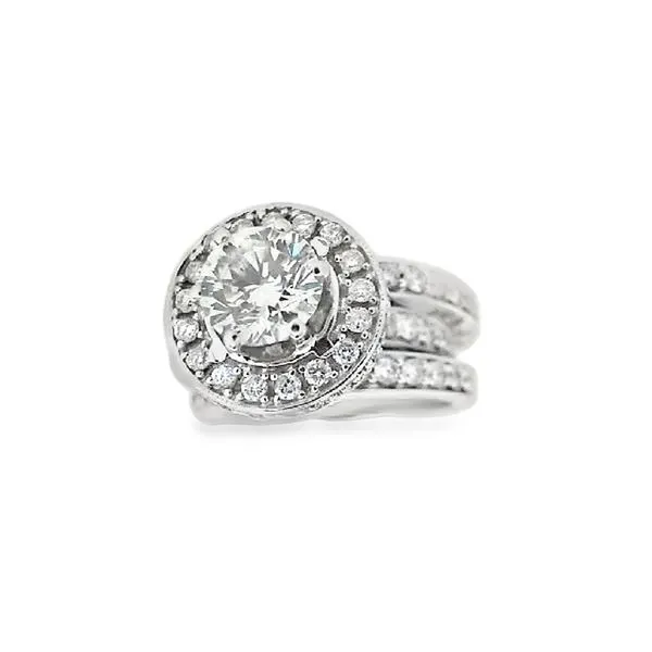 14K White Gold Round Brilliant Cut Diamond Halo Engagement Ring With Matching Bands Classic Creations In Diamonds & Gold Venice, FL