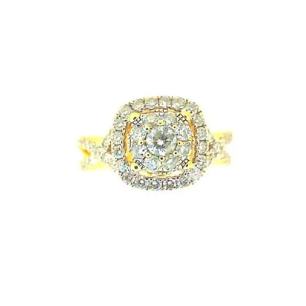 14K Yellow And White Gold Halo Cluster Micro Pavè Criss-Cross Engagement Ring Classic Creations In Diamonds & Gold Venice, FL