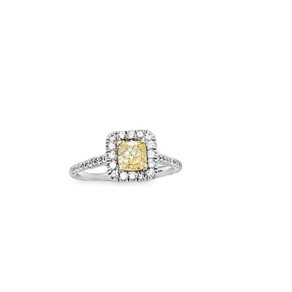 18K White Gold Natural Fancy Yellow Cushion Cut White Diamond Halo Engagement Ring Classic Creations In Diamonds & Gold Venice, FL