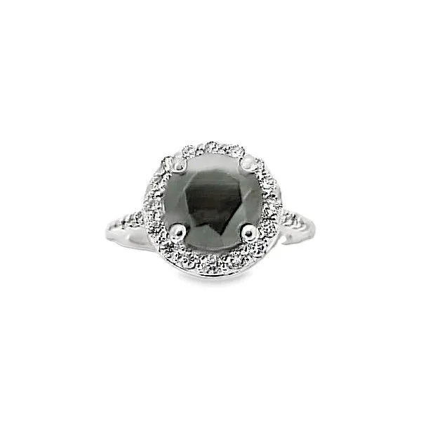 14K White Gold 1.75ct. Black Diamond Solitaire With White Diamond Halo Shank Engagement Ring Classic Creations In Diamonds & Gold Venice, FL