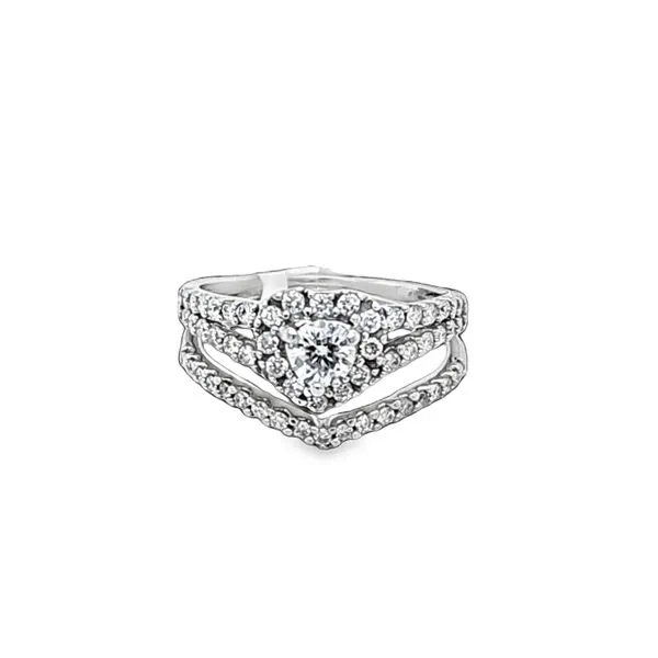 14K White Gold Heart Shape Round Brilliant Cut Diamond Center And Micro Pavè Diamond Split Shank Engagement Ring With Matching Band Classic Creations In Diamonds & Gold Venice, FL