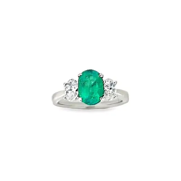 18K White Gold Colombian Oval Emerald With Diamond Accent Sides Ring Classic Creations In Diamonds & Gold Venice, FL