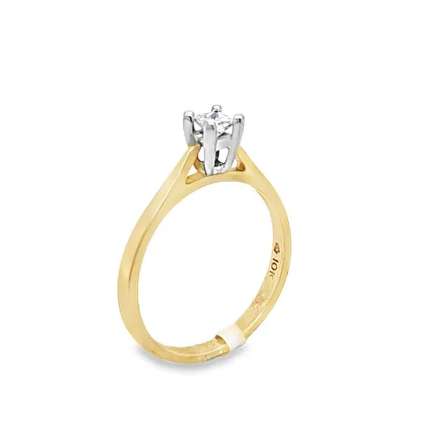 10K Yellow And White Gold Princess Cut Cathedral Set Diamond Solitaire Engagement Ring Image 2 Classic Creations In Diamonds & Gold Venice, FL
