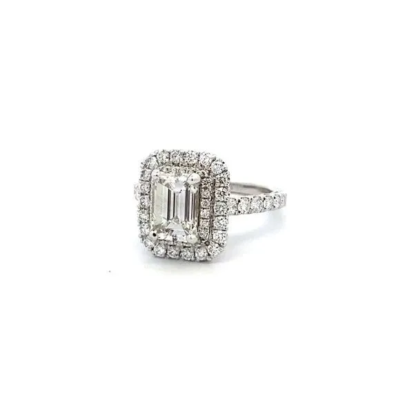 14K White Gold 1.55ct. Emerald Cut Center Diamond And Double Diamond Halo Engagement Ring Classic Creations In Diamonds & Gold Venice, FL