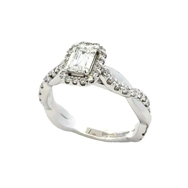 14K White Gold .72ct. Emerald Cut Center Diamond With Pavè Diamond Halo Engagement Ring Classic Creations In Diamonds & Gold Venice, FL