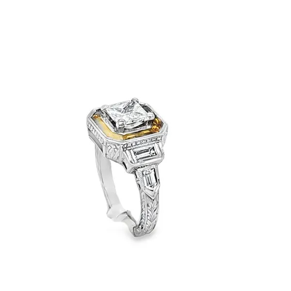 14K White Gold 1.0ct. Princess Cut Center Diamond, Yellow Sapphire Baguettes And White Baguette Diamond Accent Engagement Ring Image 2 Classic Creations In Diamonds & Gold Venice, FL