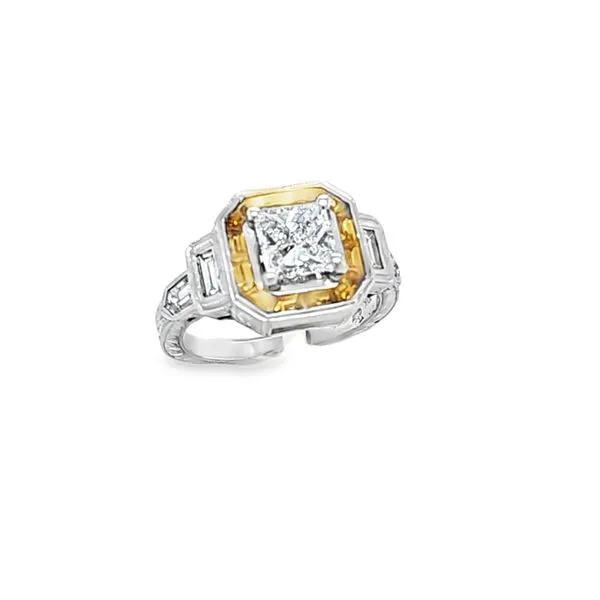 14K White Gold 1.0ct. Princess Cut Center Diamond, Yellow Sapphire Baguettes And White Baguette Diamond Accent Engagement Ring Classic Creations In Diamonds & Gold Venice, FL