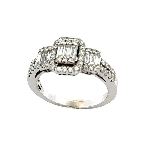 14K White Gold Baguette Diamond And Micro Pavè Diamond Accented Triple Halo Engagement Ring Classic Creations In Diamonds & Gold Venice, FL