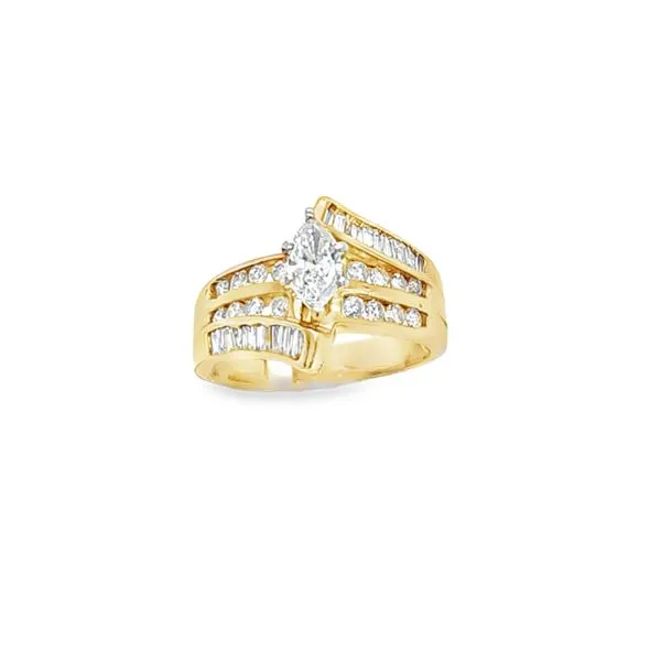 14K Yellow Gold Marquise Diamond With Round Brilliant Cut And Baguette Diamond Channel Set Ring, 1.0ct. TW. Classic Creations In Diamonds & Gold Venice, FL