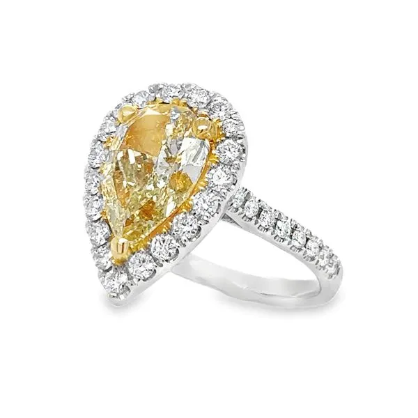 18K White Gold GIA Yellow Pear Shaped Diamond Halo Engagement Ring Classic Creations In Diamonds & Gold Venice, FL