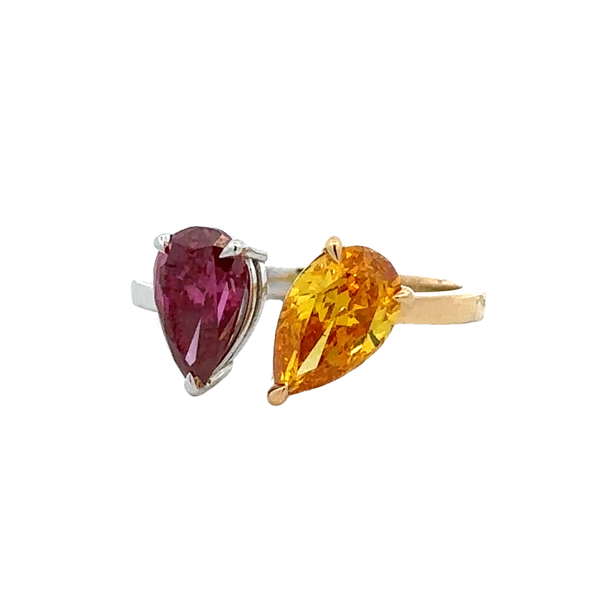 2.10ct. GIA Fancy Purplish Red & Vivid Yellow-Orange Pear Shaped Diamond Engagement Ring Classic Creations In Diamonds & Gold Venice, FL