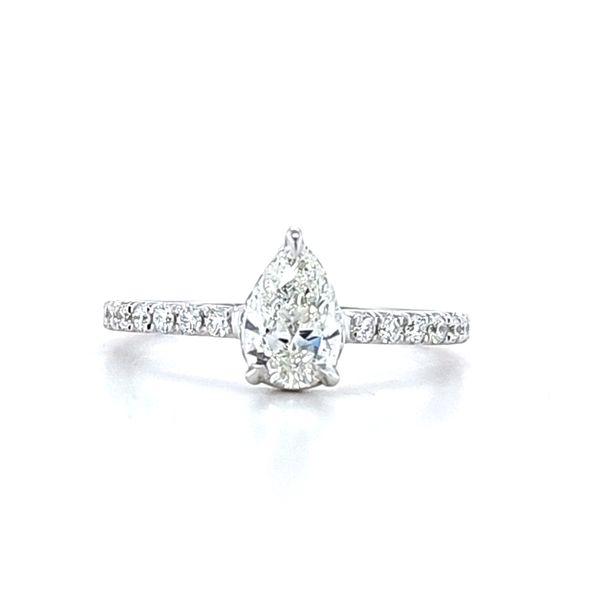 14K White Gold GIA Certified Pear Shape Diamond Halo Engagement Ring | 1.02 Carat Total Weight Classic Creations In Diamonds & Gold Venice, FL