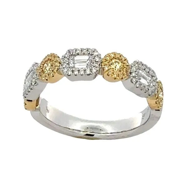 18K Yellow Gold/Platinum Roman + Jules Fancy Diamond Emerald Cut/Round Brilliant Cut Wedding Band Ring Classic Creations In Diamonds & Gold Venice, FL