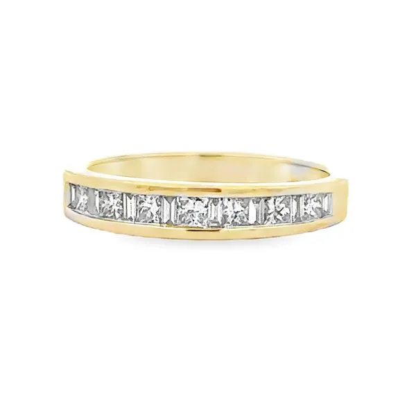 14K Yellow Gold Channel Set Princess Cut & Baguette Diamond Wedding Band Ring Classic Creations In Diamonds & Gold Venice, FL