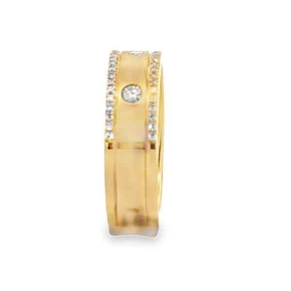 14K Yellow Gold 5.8mm Micro Pave Diamond Brushed Band with Burnish Set Accents | 0.28 CT Image 2 Classic Creations In Diamonds & Gold Venice, FL