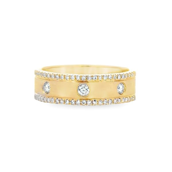 14K Yellow Gold 5.8mm Micro Pave Diamond Brushed Band with Burnish Set Accents | 0.28 CT Classic Creations In Diamonds & Gold Venice, FL