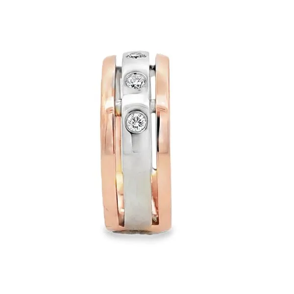 Men's 14K Rose & White Gold Round Brilliant Cut Diamond Burnish Set Band Image 2 Classic Creations In Diamonds & Gold Venice, FL