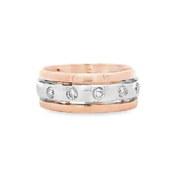Men's 14K Rose & White Gold Round Brilliant Cut Diamond Burnish Set Band Classic Creations In Diamonds & Gold Venice, FL