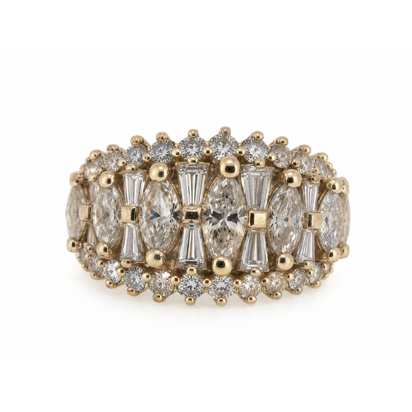 14K Yellow Gold 2.25 Carat Diamond Marquise Baguette and Round Brilliant Wide Band Ring Classic Creations In Diamonds & Gold Venice, FL