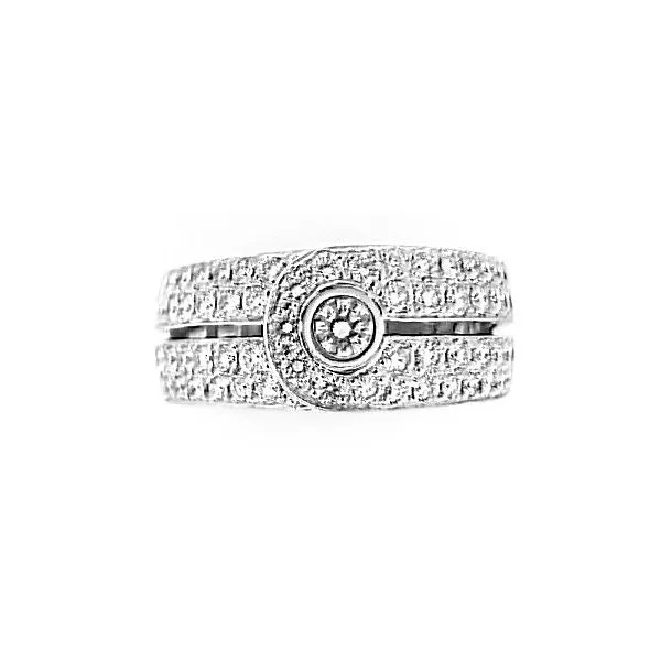 18K White Gold Pavé Diamond Band Bezel Set Center Fashion Ring Classic Creations In Diamonds & Gold Venice, FL