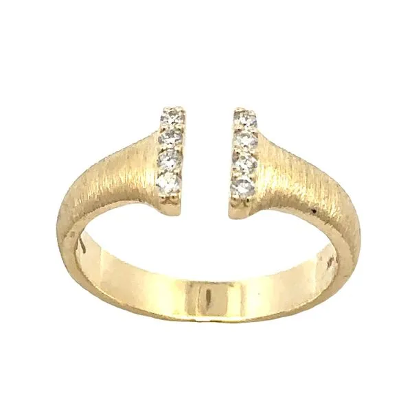 14K Yellow Gold Pavé Diamond Vertical Brushed Finish Bar Ring Classic Creations In Diamonds & Gold Venice, FL