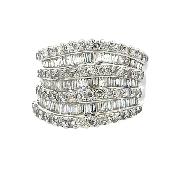 14K White Gold Round Brilliant Cut And Baguette Diamond Band Classic Creations In Diamonds & Gold Venice, FL
