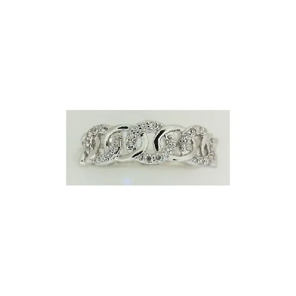 14K White Gold Pavé Diamond & Polished Links Band Fashion Ring Classic Creations In Diamonds & Gold Venice, FL