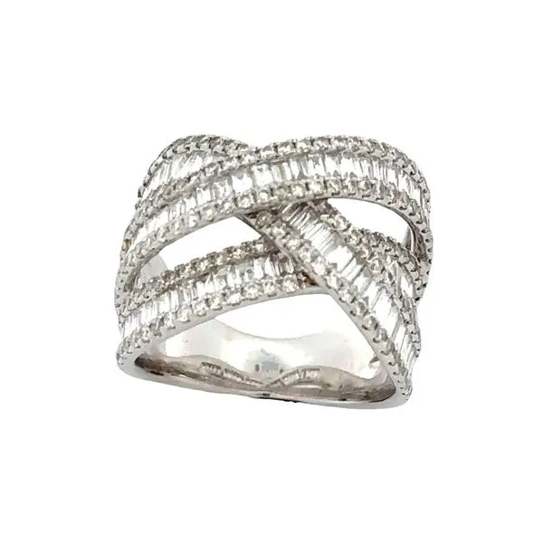 18K White Gold Diamond Baguette And Round Brilliant Cut Micro Pavé Crossover Ring Classic Creations In Diamonds & Gold Venice, FL