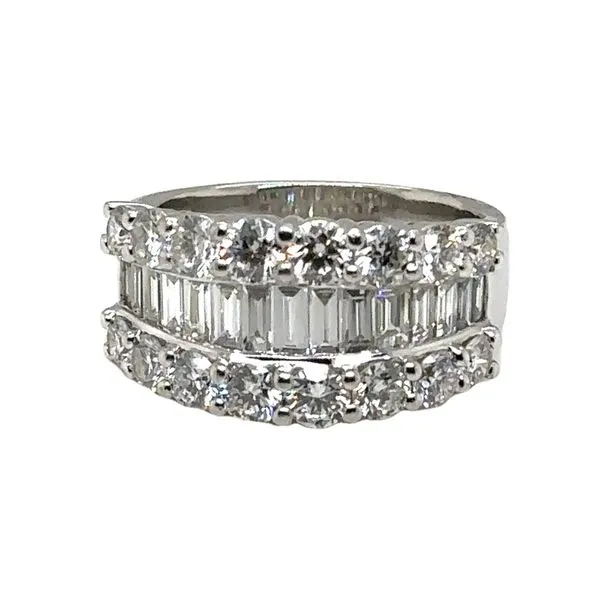 Platinum Round Brilliant Cut & Baguete 3 Row Daimond Fashion Ring Classic Creations In Diamonds & Gold Venice, FL
