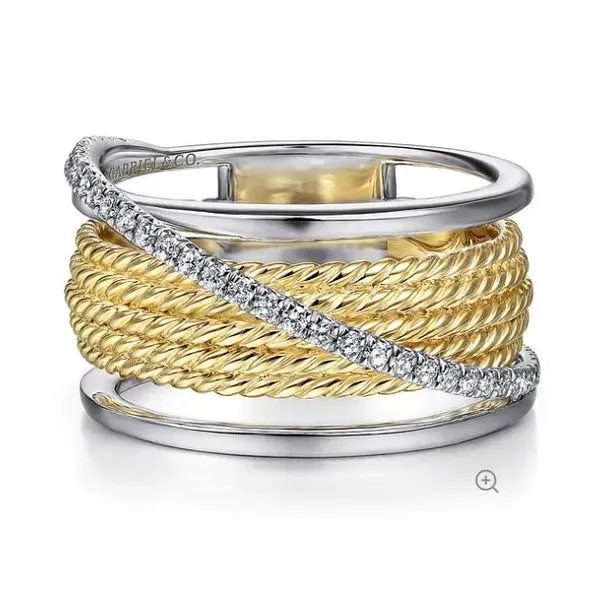 11mm Rope DEsign & Micro Pave' Diamond Crossover Band Classic Creations In Diamonds & Gold Venice, FL