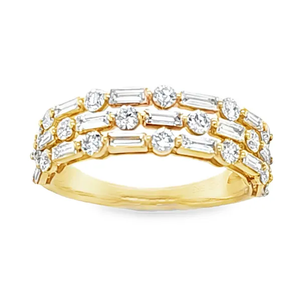 14K Yellow Gold Three Row Round and Baguette Diamond Band – 1.17ct TW Classic Creations In Diamonds & Gold Venice, FL