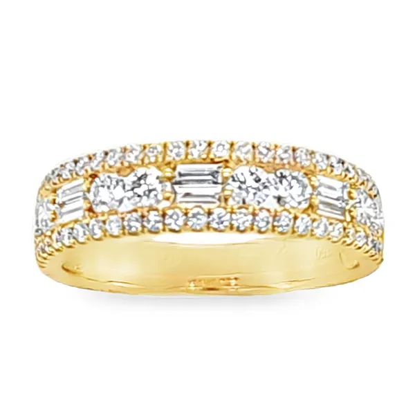 18K Yellow Gold Baguette & Round Diamond Band with Micro-Pave Edging – 0.91ct TW Classic Creations In Diamonds & Gold Venice, FL