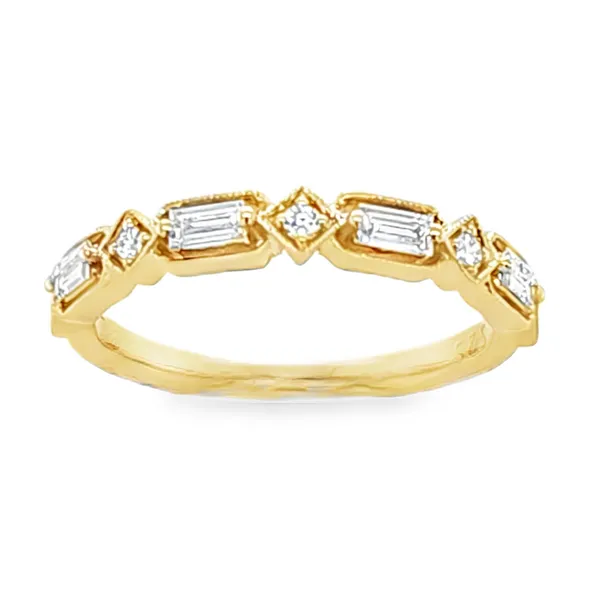 14K Yellow Gold Diamond Milgrain Band – Round & Baguette Diamonds, 0.31ct TW Classic Creations In Diamonds & Gold Venice, FL