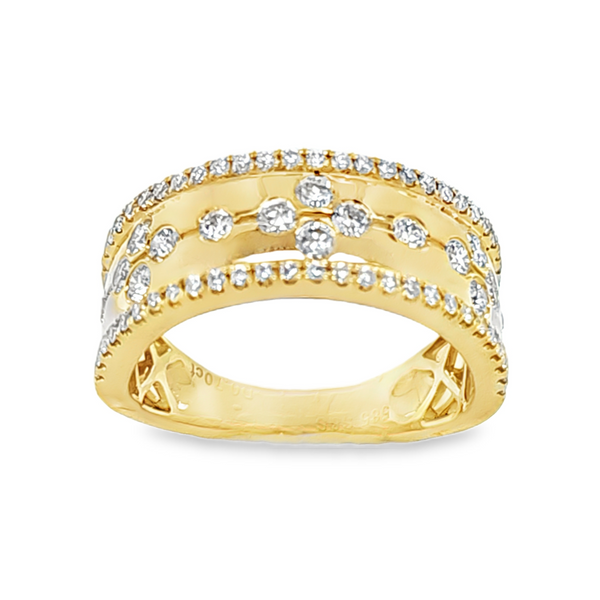 14K Yellow Gold Micro Pave Edge and Burnished Round Diamond Band 0.70 CTW Classic Creations In Diamonds & Gold Venice, FL